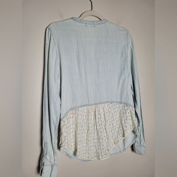 Women's Country Button Down Shirt Western Rodeo Cowgirl Farm Lace Denim Medium - Picture 10 of 11
